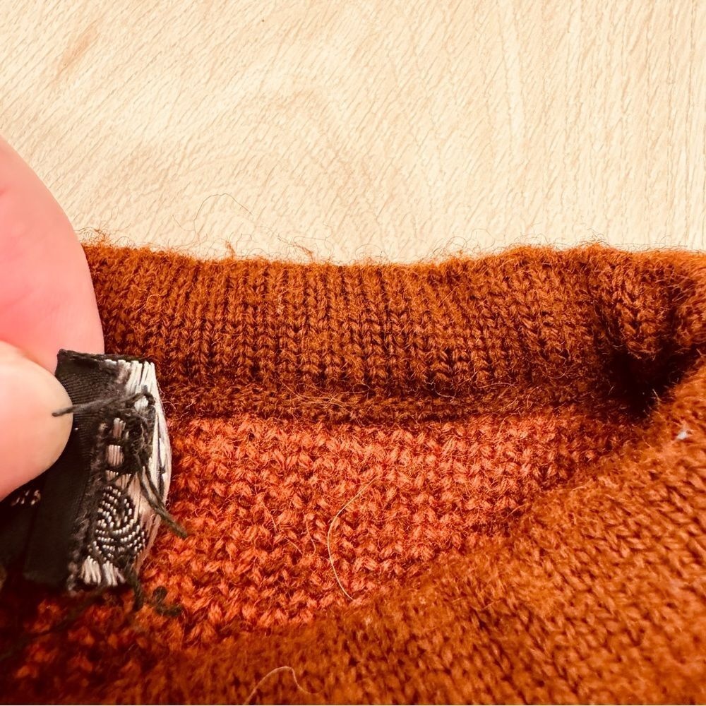 VTG! Demetre Red Cream Brown Color Block‎ Pure Virgin Wool Knit L 90s 80s Retro - Picture 9 of 9